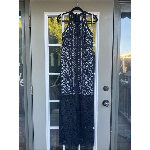 Tracy Reese NWT Meridian Lace Maxi Dress Black Overlay, Size 6, MSRP $399 - Picture 1 of 10